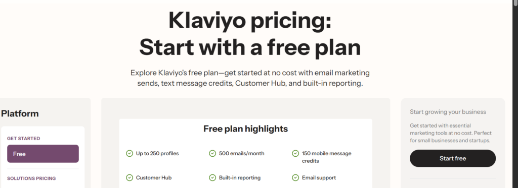 klaviyo free plan